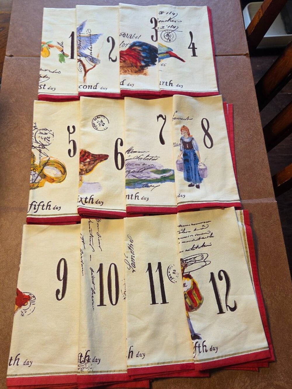 Williams Sonoma 12 Days of Christmas Napkin Set- 100% Cotton- 20in X 20in-Unused